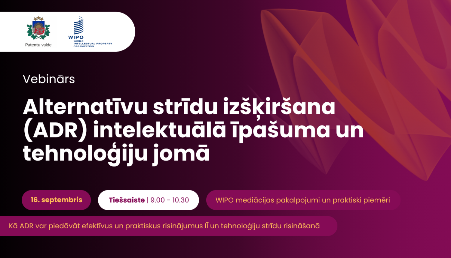 vizuālis notikumam ar semināra nosaukumu, laiku un norises vietu