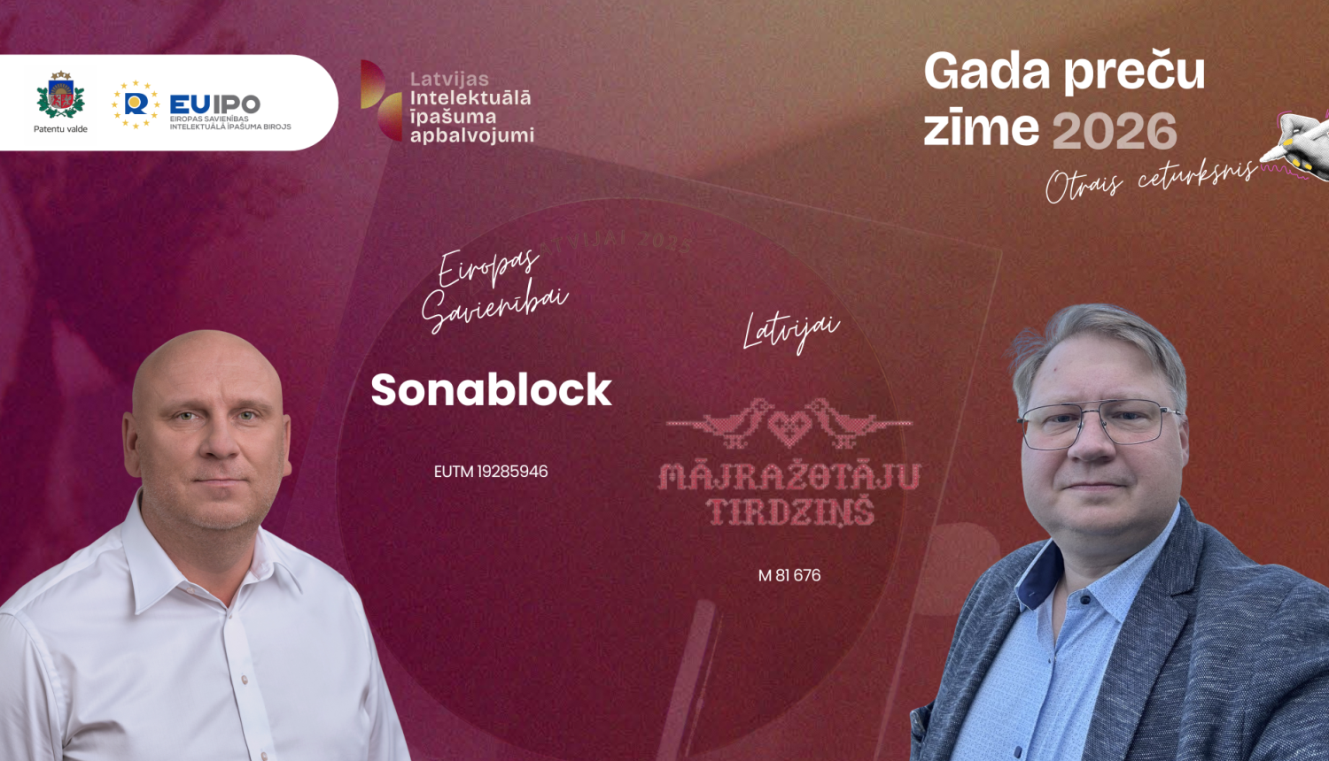 Gada preču zīmes 2026 otrā ceturkšņa nominanti, bildē redzams A.Ramoliņš un K.Spunde