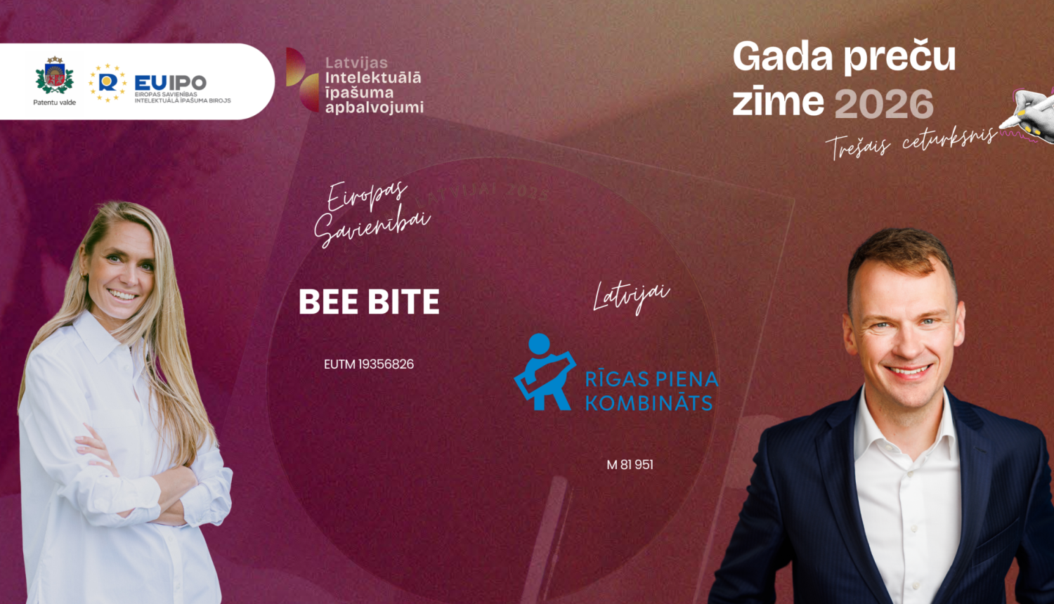Gada preču zīmes 2026 trešā ceturkšņa nominanti, bildē redzama A.Ozoliņa un A. Čirjevskis