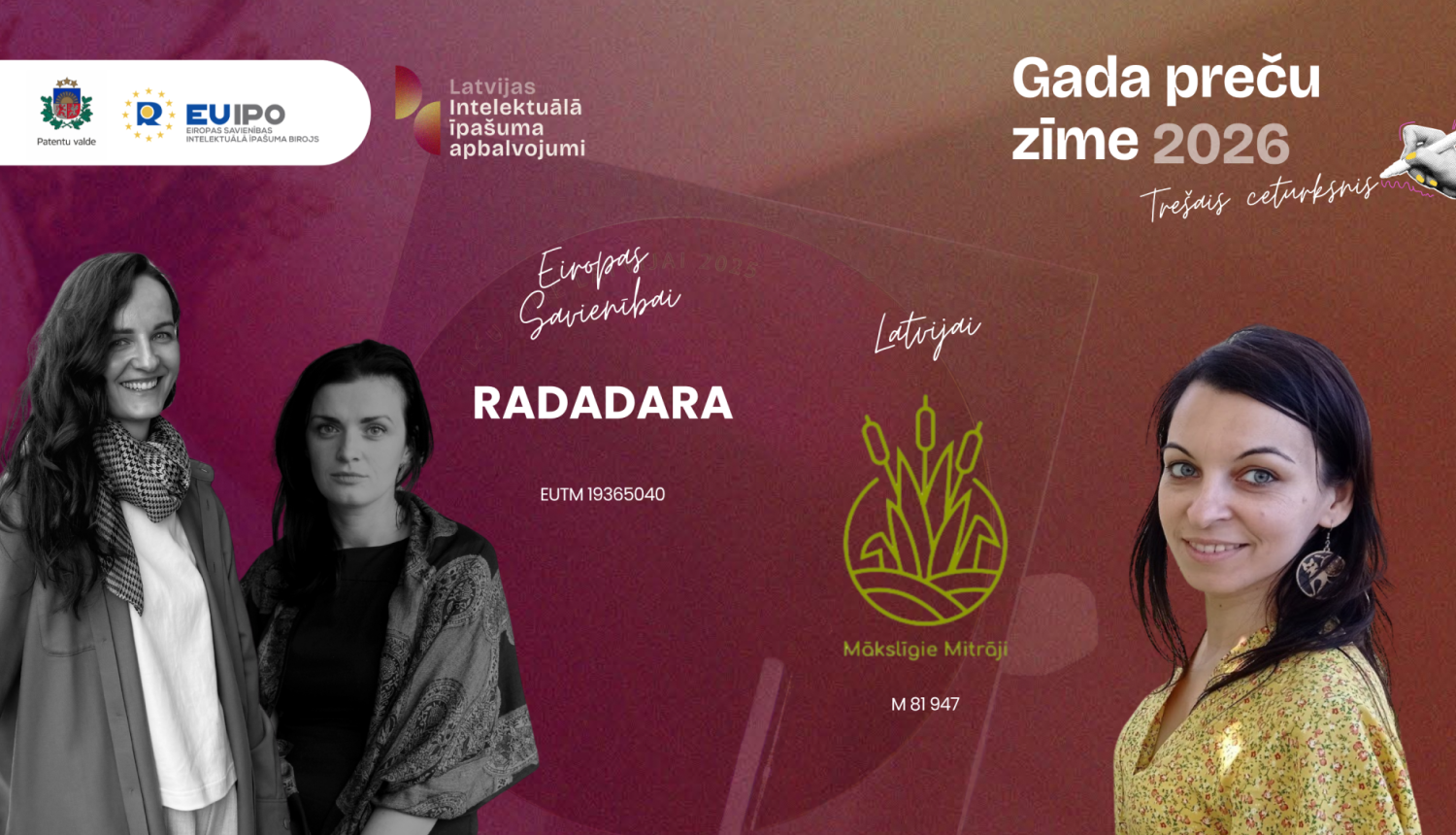 Gada preču zīmes 2026 trešā ceturkšņa nominanti, bildē redzama A.Šalma,T.Raičineca un L.Grinberga