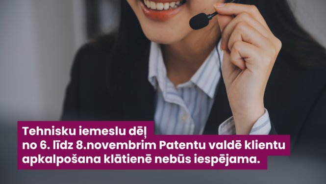 Vizuālis ziņa, bilde ar konsultantu informējot, ka nebūs pieejami klātienes pakalpojumi