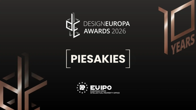 Vizuālis ziņai, ar tekstuālu informāciju pieteikšanās Eiropas dizaina balvai