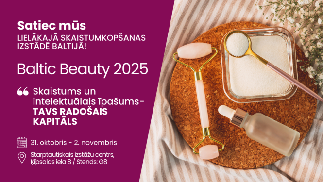 Informatīva bilde ar virsrakstu un skaistumkopšanas produktiem