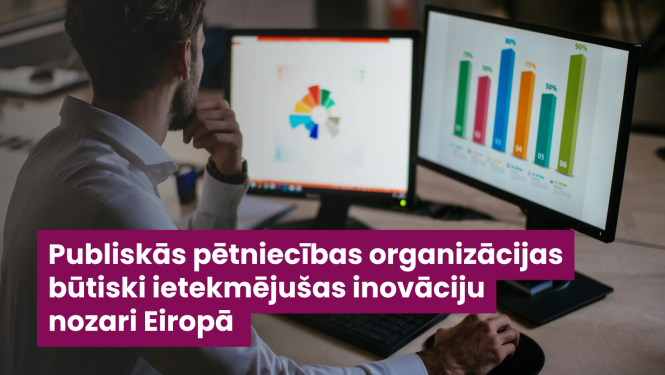 Vīrietis, kas sež pie datora un ekrānos redzamas diagrammas