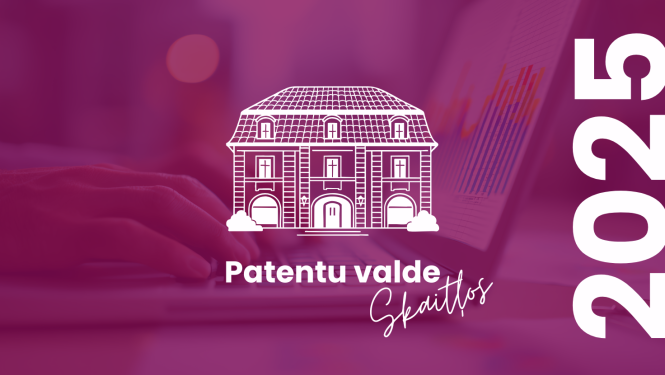 vizuālis ziņai par Patentu valdes gada statistiku, kur attēlots teksts un ziņas nosaukums