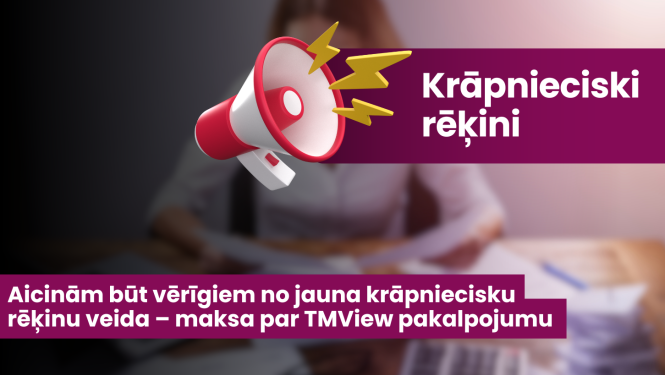 vizuālis ziņai ar nosaukumu Krāpnieciskie rēķini, tumšs, fonā izpludināta bilde kur attēlot sieviete kura tur rokās dokumentus