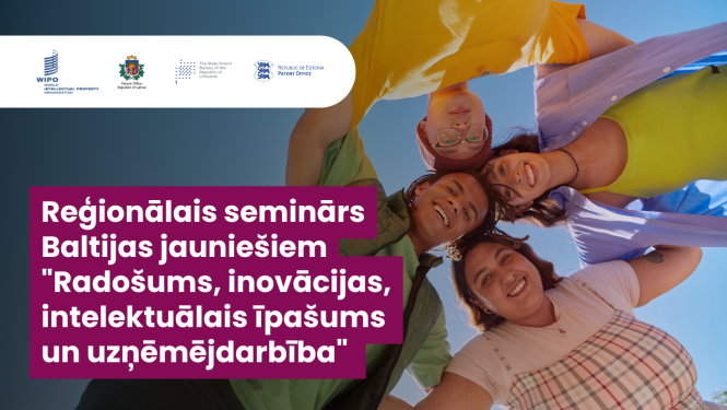 Semināra baneris ar nosaukumu, fonā četri priecīgi jaunieši