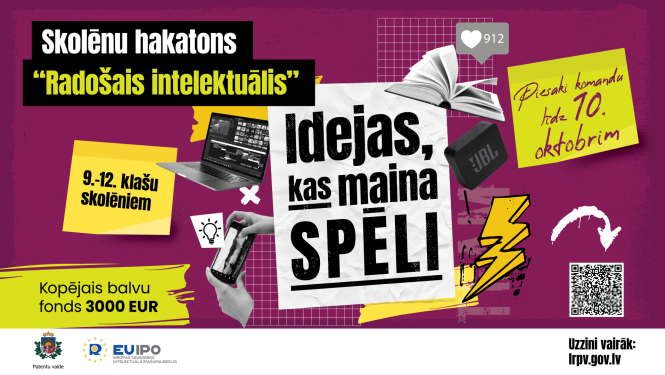 Hakatona notikuma vizuāls baneris, ar konkursa nosaukumu Radošais intelektuālis