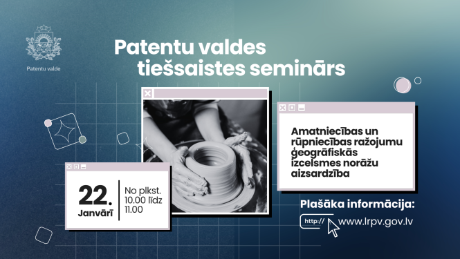 Patentu valdes tiešsaistes vebināra baneris