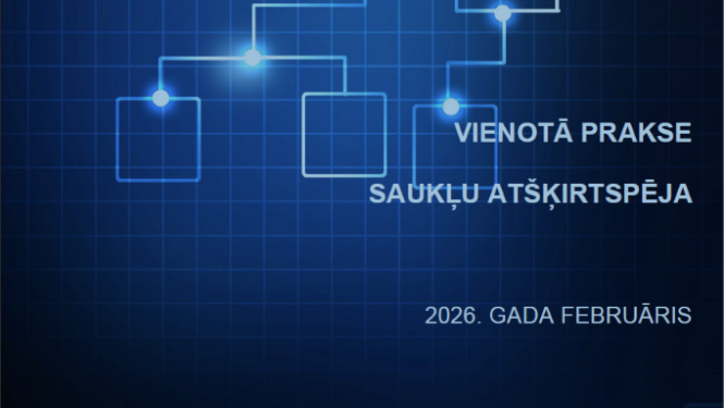 Ilustratīvs attēls ar zilu shēmisku ilustrāciju un tekstu