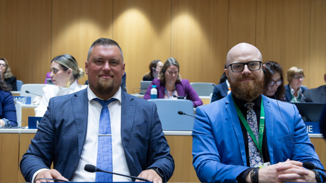 Patentu valdes direktora vientnieks Ē. Rēkis un direktors A.Batalauskis WIPO konferencē