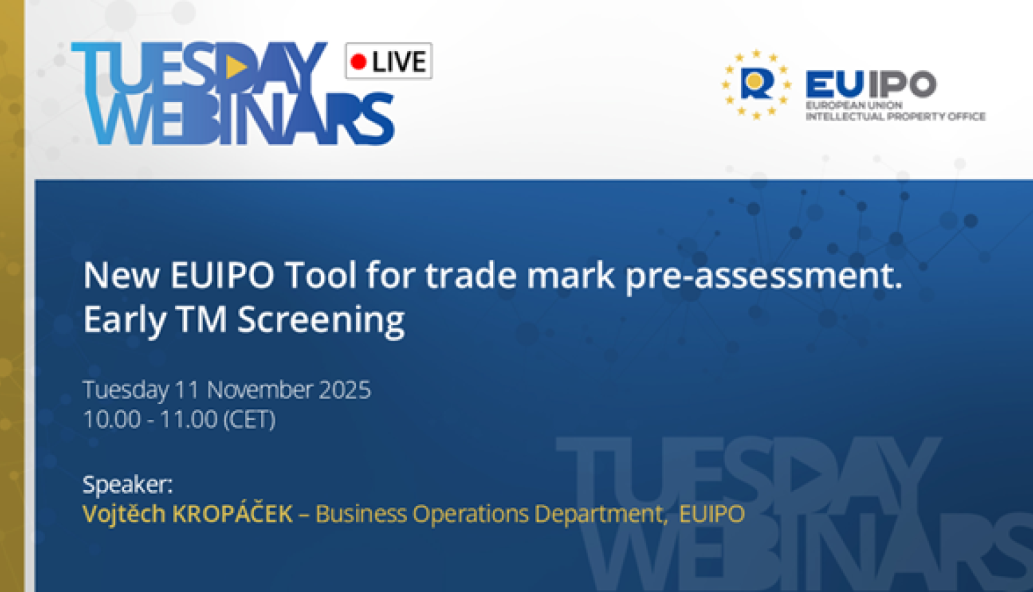 Informatīvs attēls par EUIPO semināru 11.11.25.