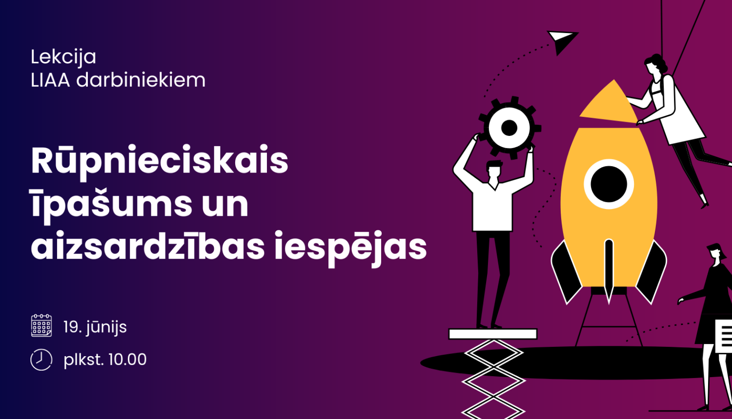 Vizuāls semināra banneris ar semināra nosaukumu un norises laiku