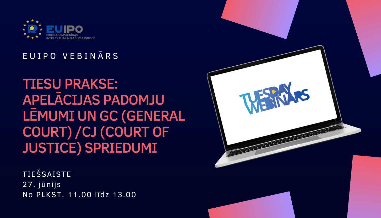 Vizuāls semināra banneris ar semināra nosaukumu un norises laiku