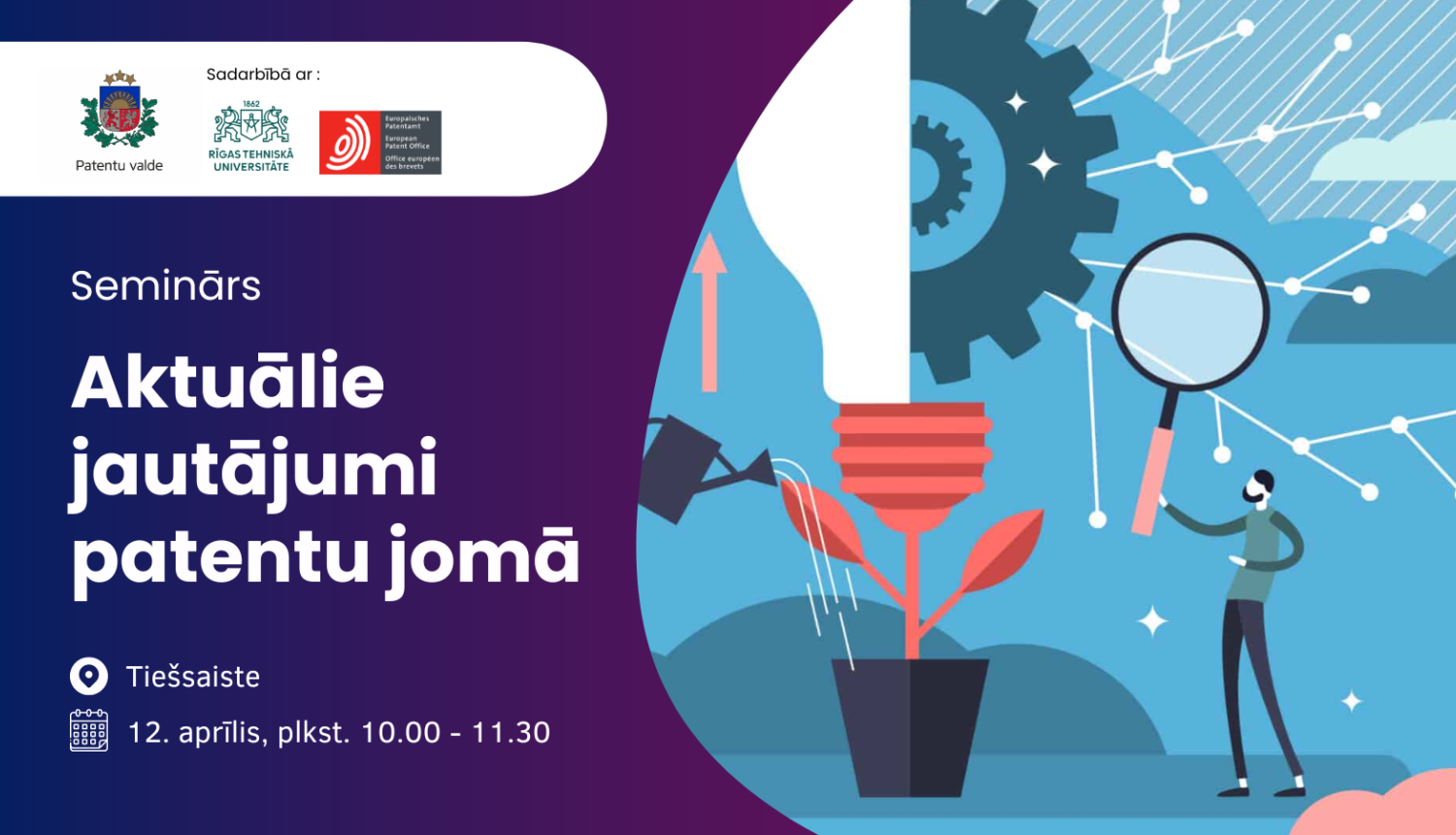 Vizuāls baneris ar semināra nosaukumu un norises laiku