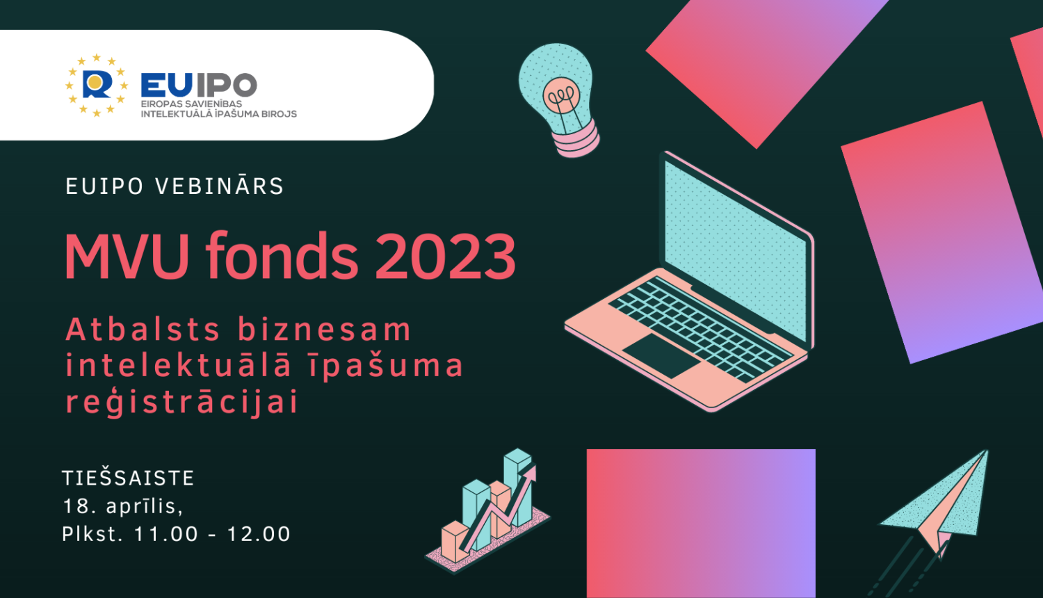 Vizuāls semināra banneris ar semināra nosaukumu un norises laiku