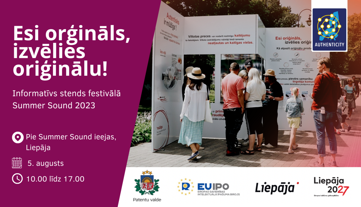 Vizuāls pasākuma banneris ar pasākuma nosaukumu un norises laiku