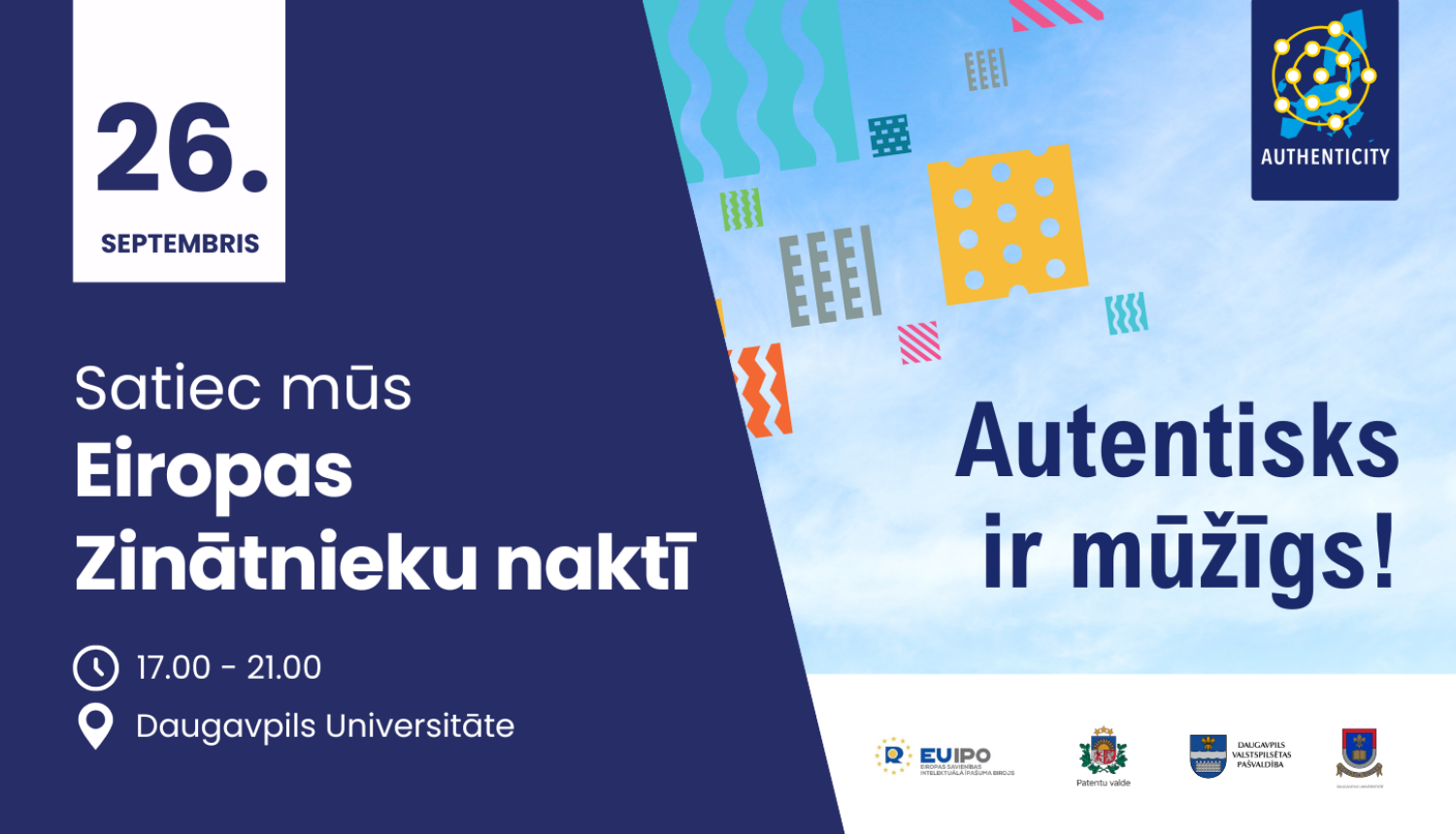 Baneris ar informāciju par Eiropas Zinātnieku nakts pasākumu