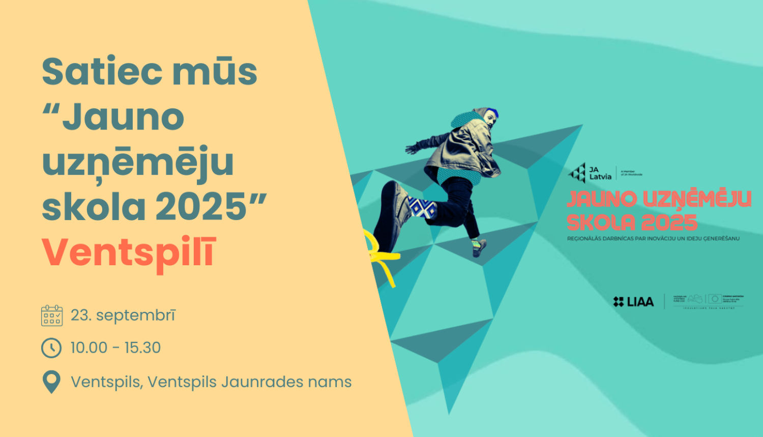 Baneris ar informāciju par JAL darbnīcu Ventspilī