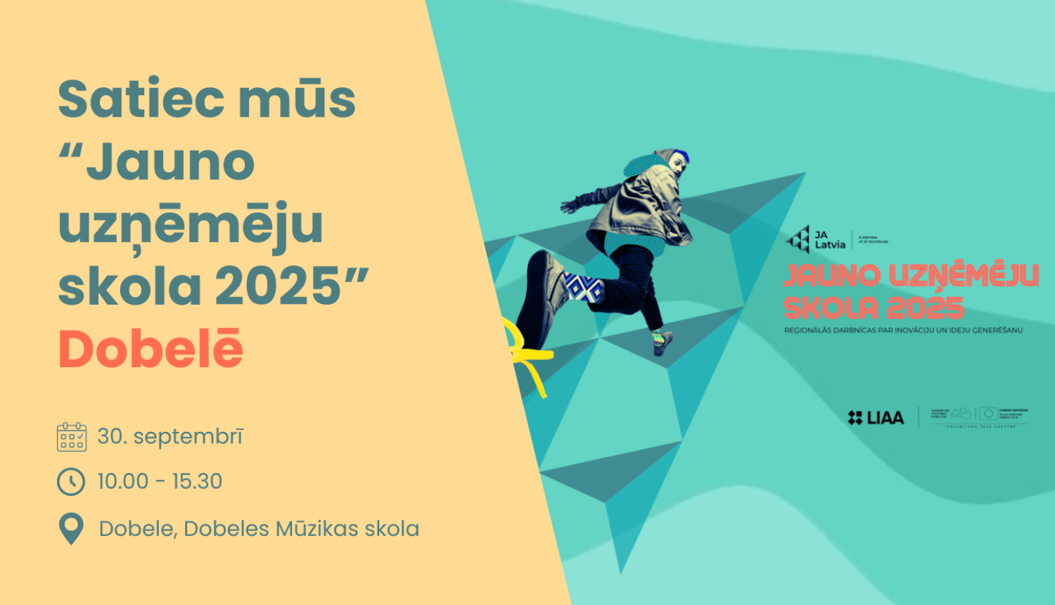 Baneris ar informāciju par JAL darbnīcu Dobelē