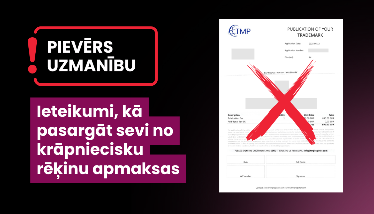 Ilustratīvs attēls ar pārsvītrotu rēķinu