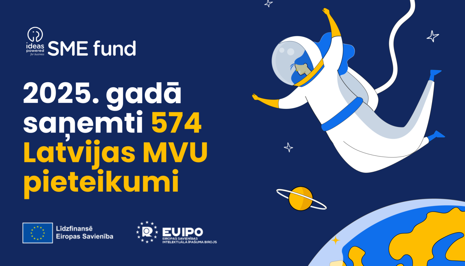 MVU grafiskais vizuālis, tumši zils fons un kosmonauts