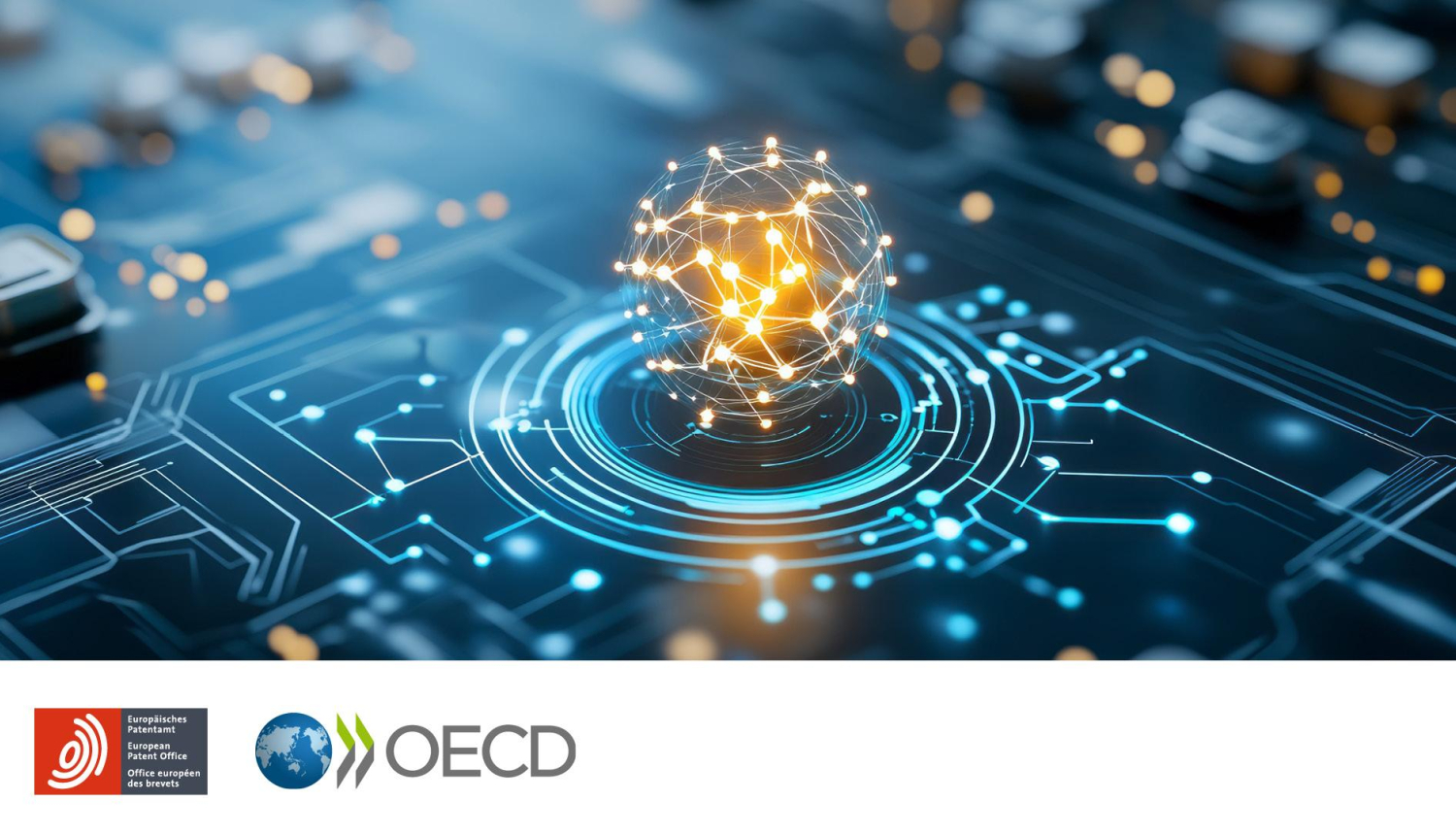 Ilustratīvs attēls ar digitāli veidotu, izgaismotu sfēru, atrodas virs stilizēta mikroshēmas vai elektroniskās plates fona. 