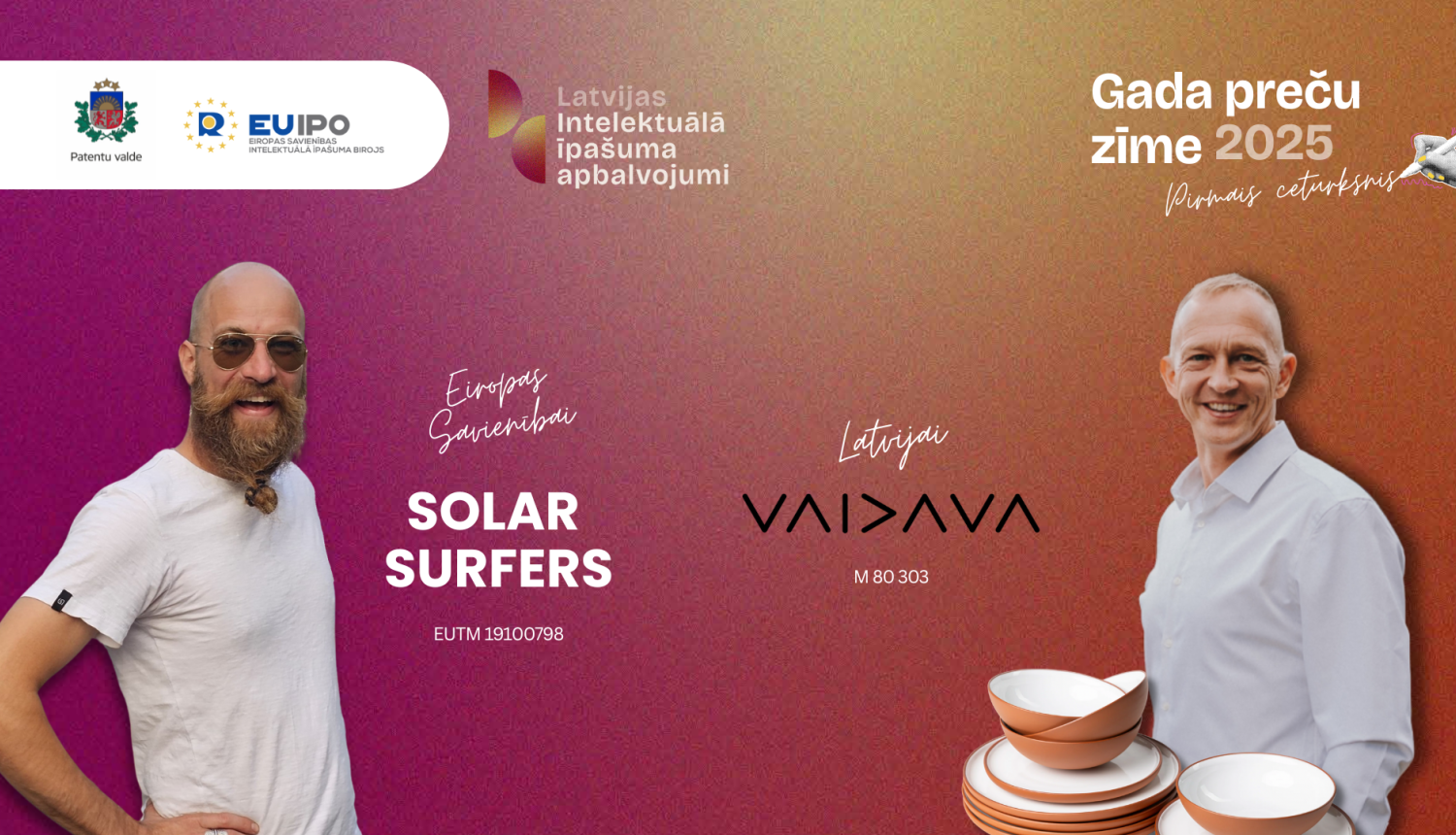 VAIDAVA CERAMICS valdes priekšsēdētājs Guntis Ādamsons un Solar Surfers pārstāvis Miķelis Visockis