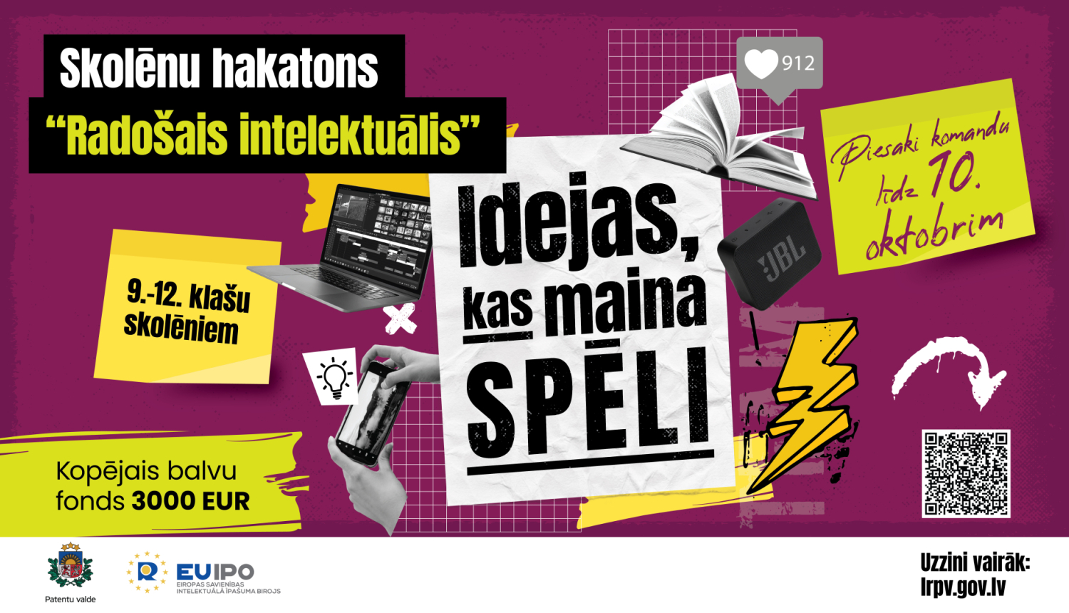 Hakatona notikuma vizuāls baneris, ar konkursa nosaukumu Radošais intelektuālis