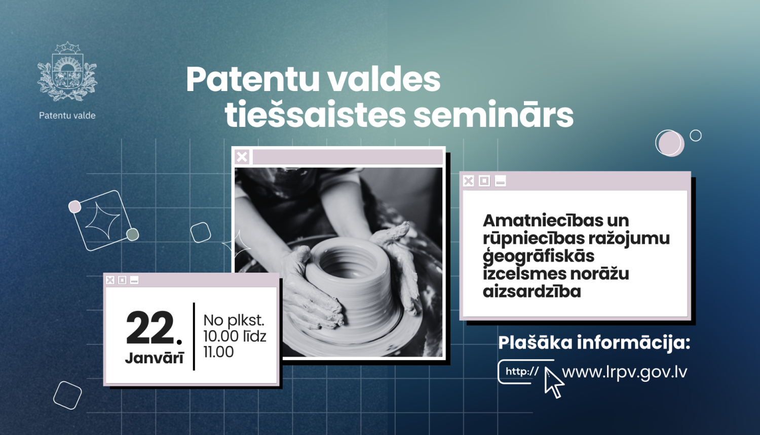 Patentu valdes tiešsaistes vebināra baneris