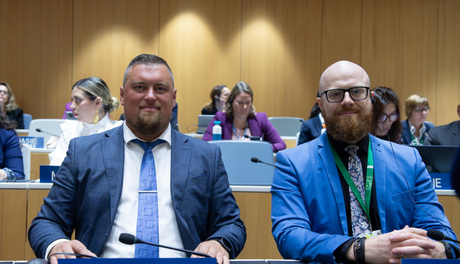 Patentu valdes direktora vientnieks Ē. Rēkis un direktors A.Batalauskis WIPO konferencē