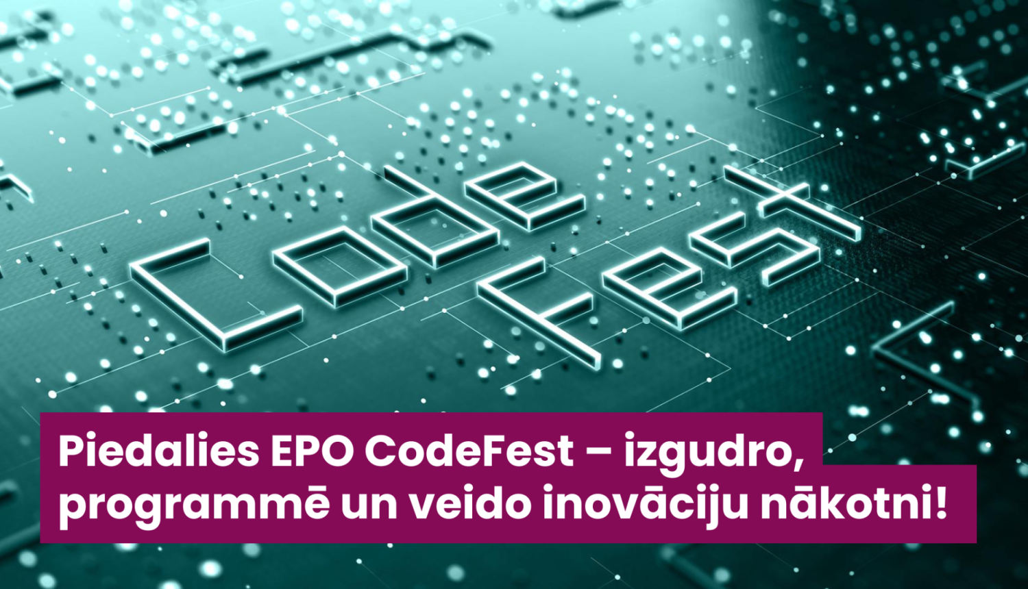 Zaļš fons un uzraksts Code Fest